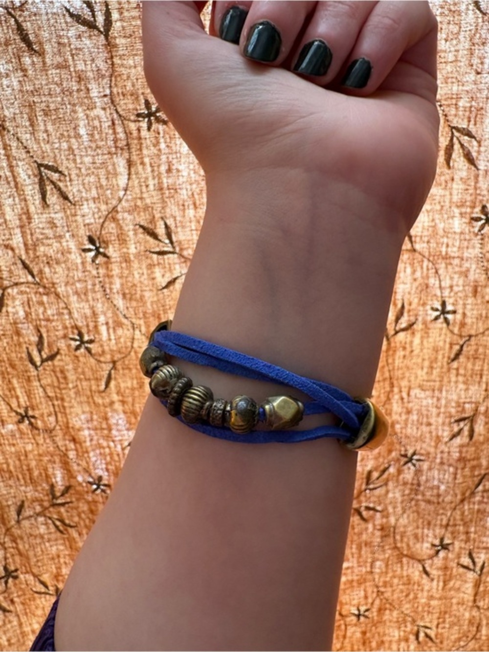 Blue Suede & Brass Wrap Bracelet